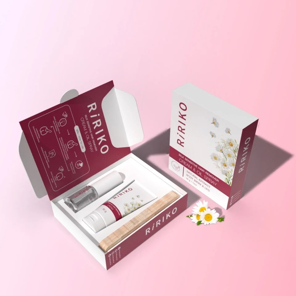RIRIKO Silk Sensitive Hair Remover Cream & Oil Spray ผลิตภัณฑ์กำจัดขน