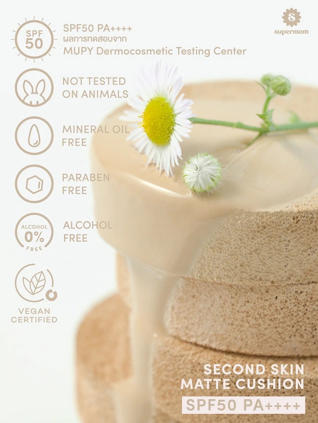 (Pre-order) SUPERMOM  Second Skin Matte Cushion SPF50 PA++++ คุชชั่นเนื้อแมตต์บางเบา 15gx2 ⛔️