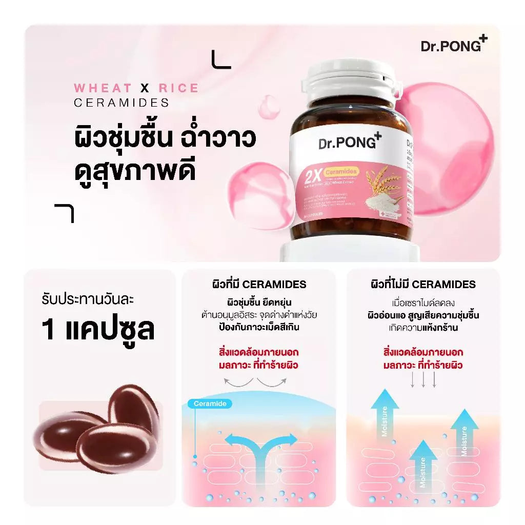 (Pre-order) Dr.PONG 2X Ceramides from Rice Extract + Wheat Extract บำรุงผิวชุ่มชื้น ลดผิวแห้ง 30 แคปซูล