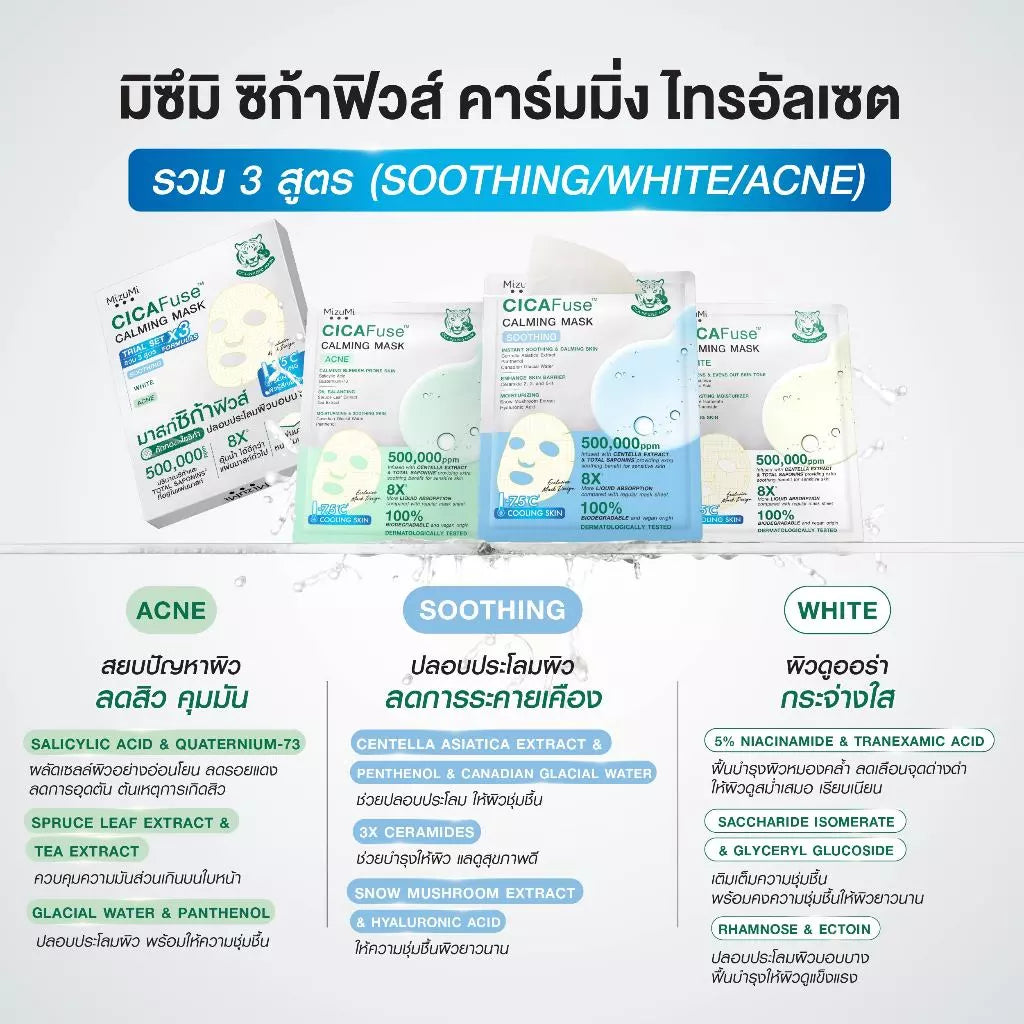 ⛔️ (Pre-order) MizuMi cica fuse calming mask trial set เซตกู้ผิวโทรม 1กล่อง x 3ซอง