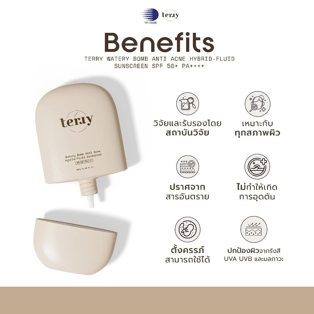 Terry Watery Bomb Anti Acne Hybrid-Fluid Sunscreen SPF 50+ PA++++ ครีมกันแดดเนื้อน้ำ