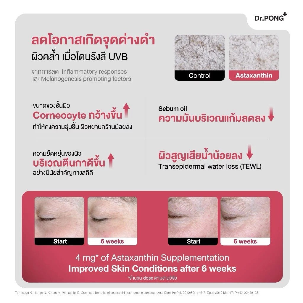 DR.PONG Astaxanthin AstaREAL แอสตร้า ช่วยชะลอริ้วรอย ลดจุดด่างดำ 30 เม็ด