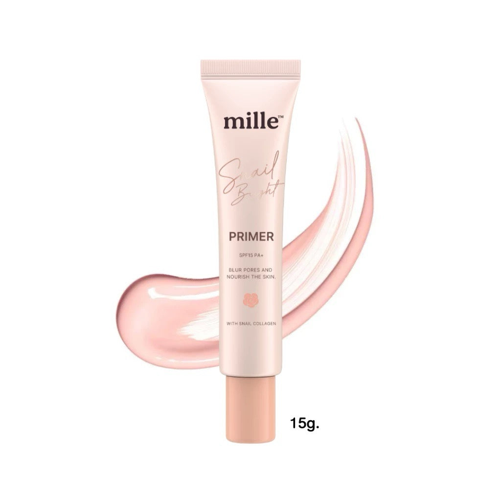 Mille Snail Bright Primer SPF15 PA+ มิลเล่ คอลลาเจนไพรเมอร์ คุมมัน เบลอผิวเนียนใส 15g.