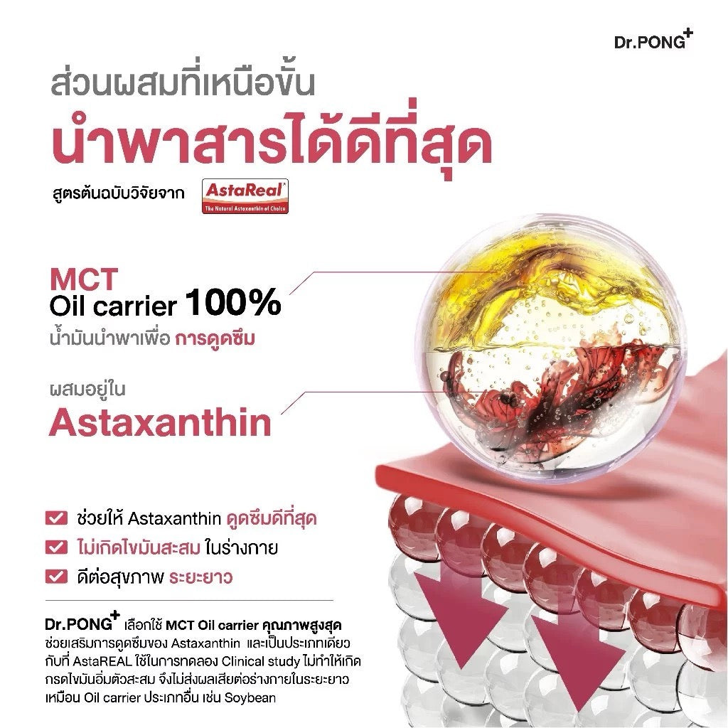 DR.PONG Astaxanthin AstaREAL แอสตร้า ช่วยชะลอริ้วรอย ลดจุดด่างดำ 30 เม็ด
