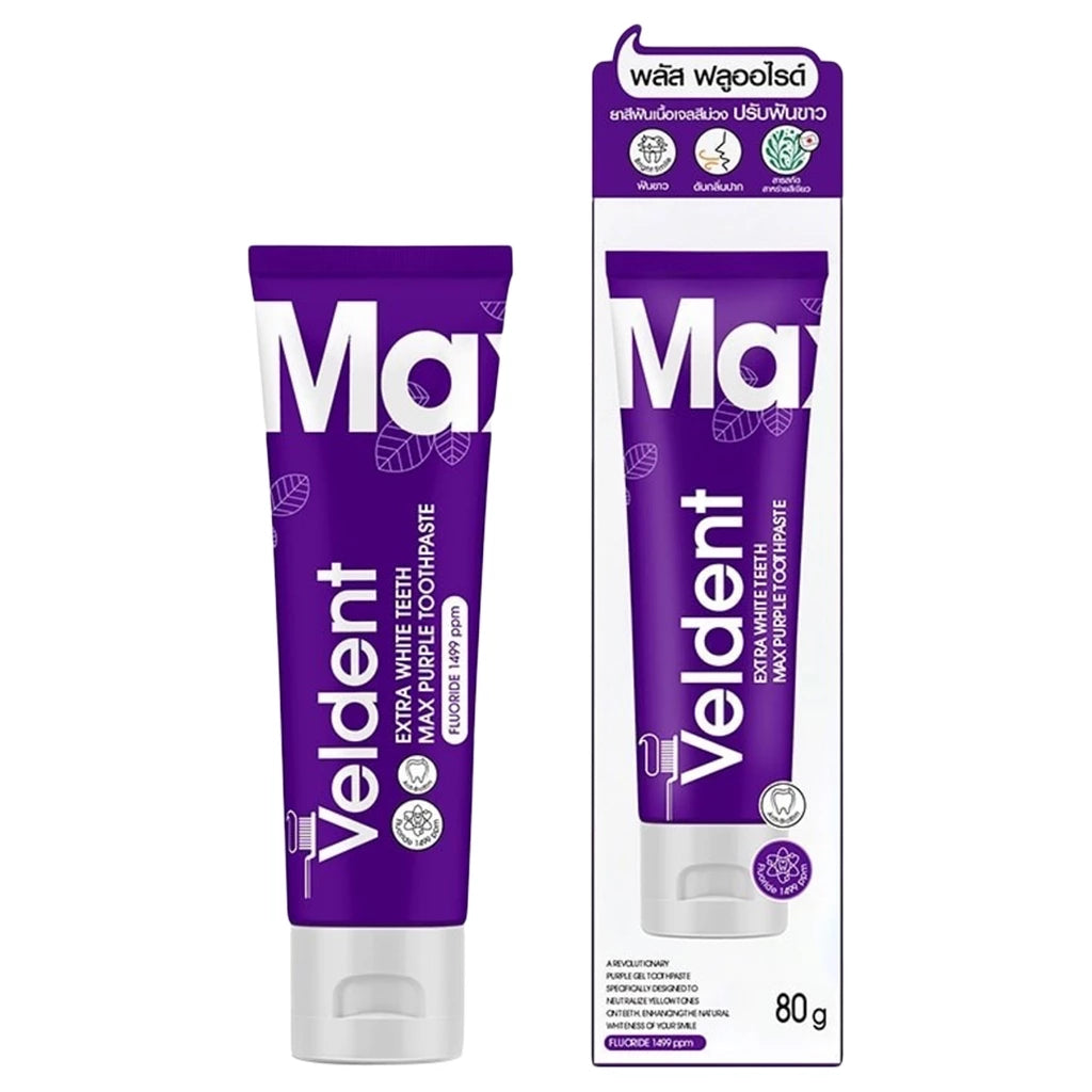 ⛔️ (Pre-order) VELDENT Extra White Teeth Max Purple Toothpaste ยาสีฟันเจลม่วง ฟันขาว ลดคราบเหลือง  80g