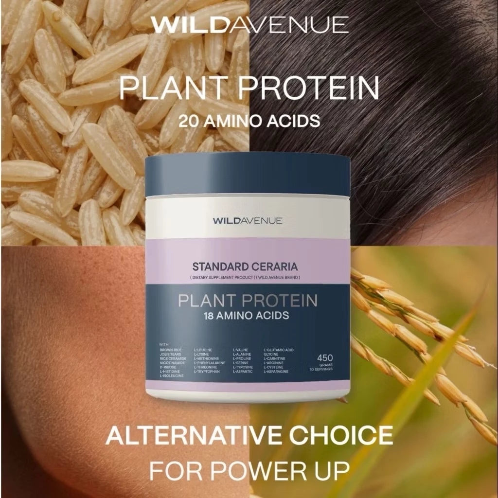 WILD AVENUE Standard CERARIA Plant Protein 18 Amino Acids Purple Sweet Potato โปรตีนพืชครบ 18 กรดอะมิโน รสมันม่วง ต้านอนุมูลอิสระ ชะลอวัย 450g