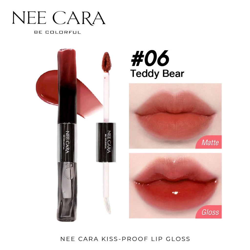 ⛔️ (Pre-order) NEE CARA N418 Kiss-Proof Lip Gloss เนื้อบางเบา ชุ่มชื้น ไม่หนักปาก ลิปโกลว์วาว 2in1 6g.