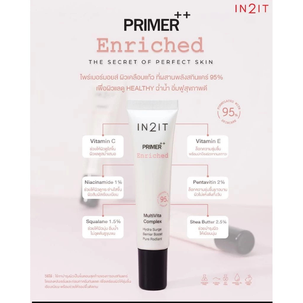 IN2IT Primer++ Enriched อินทูอิท ไพรเมอร์วิตามินผิว เบลอรูขุมขน ผิวดูฟุ้ง ไม่ตกร่อง ไม่เป็นคราบ 15g.