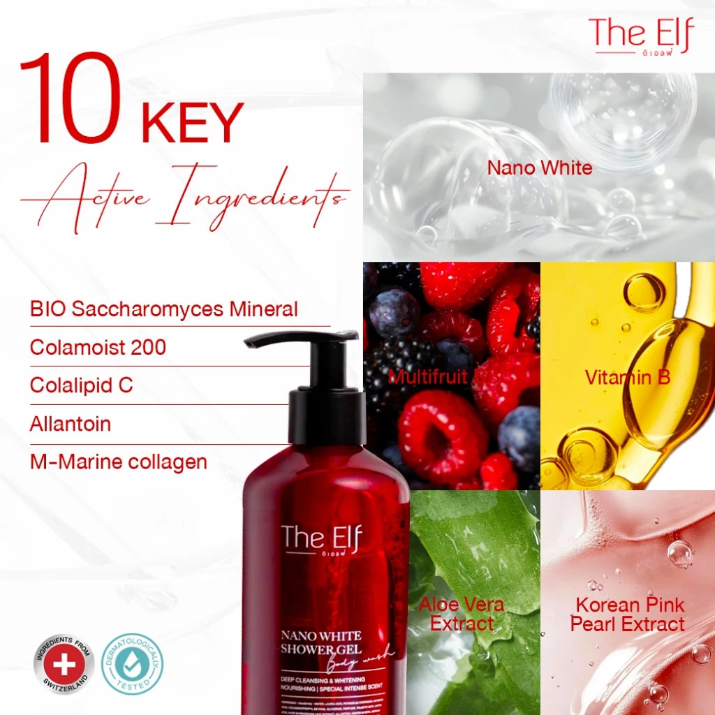 The ELF Nano White Shower Gel Body Wash ดิเอลฟ์ เจลอาบน้ำตัวหอม หอมแฟนหลง 275ml.