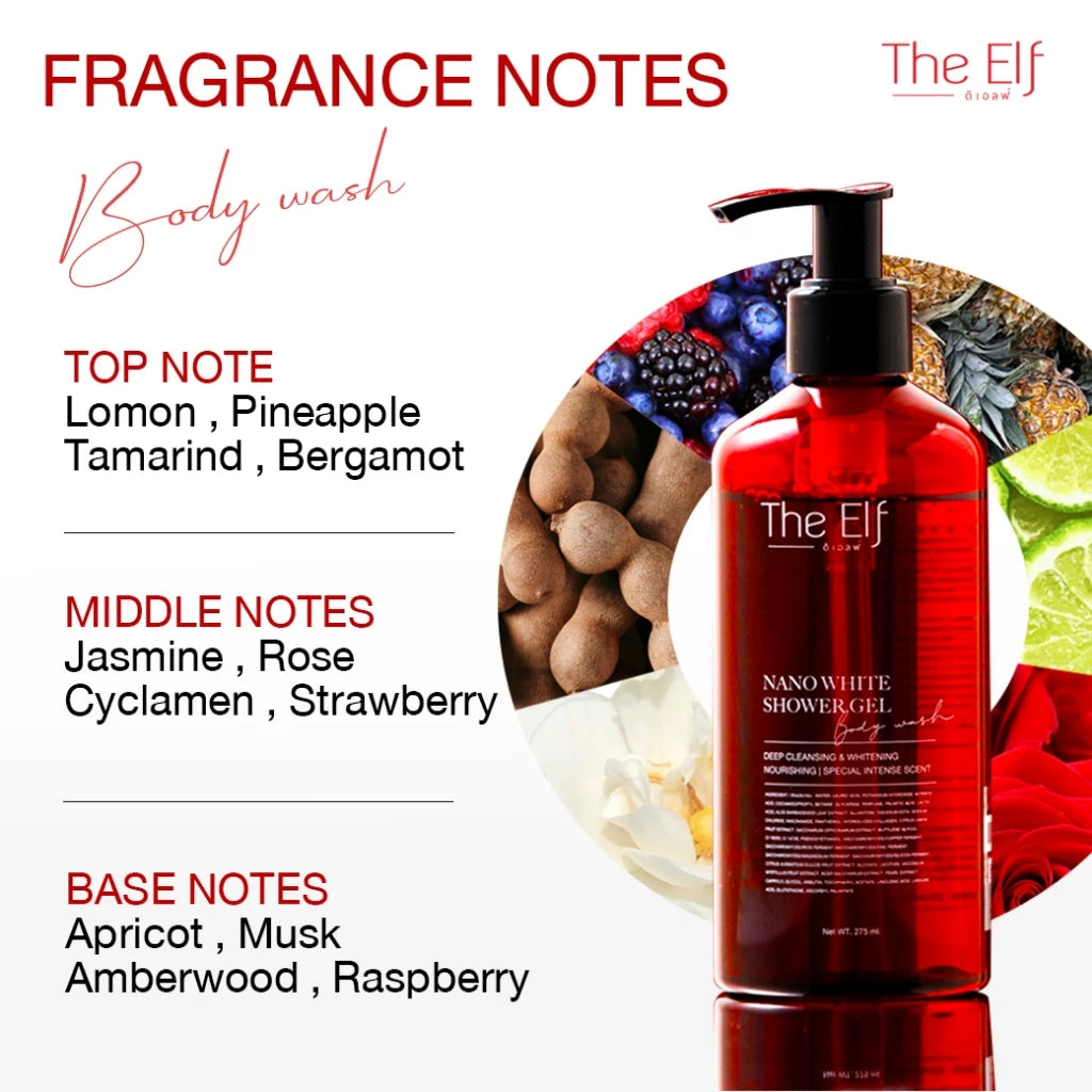 The ELF Nano White Shower Gel Body Wash ดิเอลฟ์ เจลอาบน้ำตัวหอม หอมแฟนหลง 275ml.