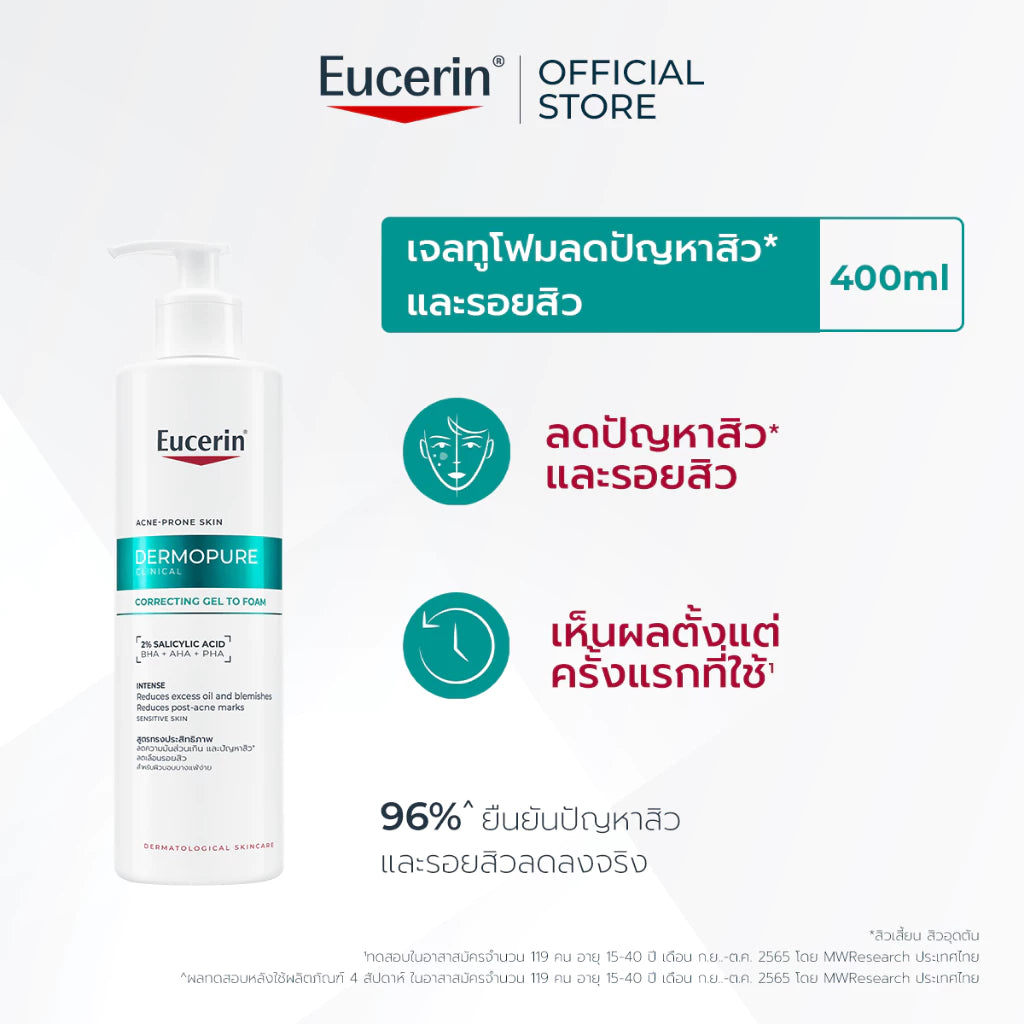 ⛔️ (Pre-order) Eucerin Dermopure Clinical Correcting Gel To Foam เจลล้างหน้าสำหรับผิวเป็นสิว 400ml