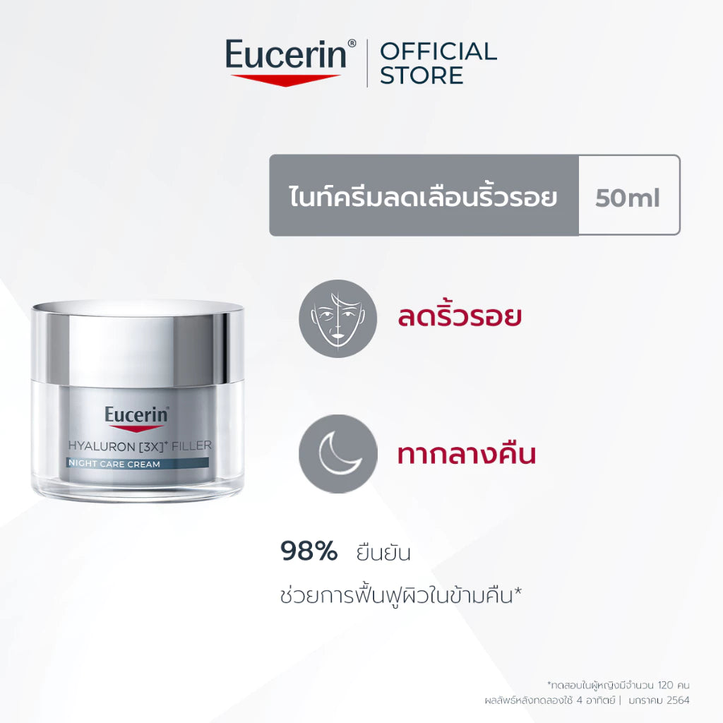 ⛔️ (Pre-order) Eucerin Hyaluron [3X]+ Filler Night Cream ครีมลดริ้วรอยสำหรับใช้กลางคืน 50ml